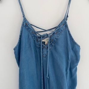 Denim Chambray Tie Front Tank Top